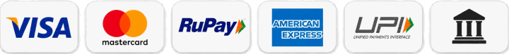 Accepted payment methods: Visa, Mastercard, RuPay, American Express, UPI and net banking