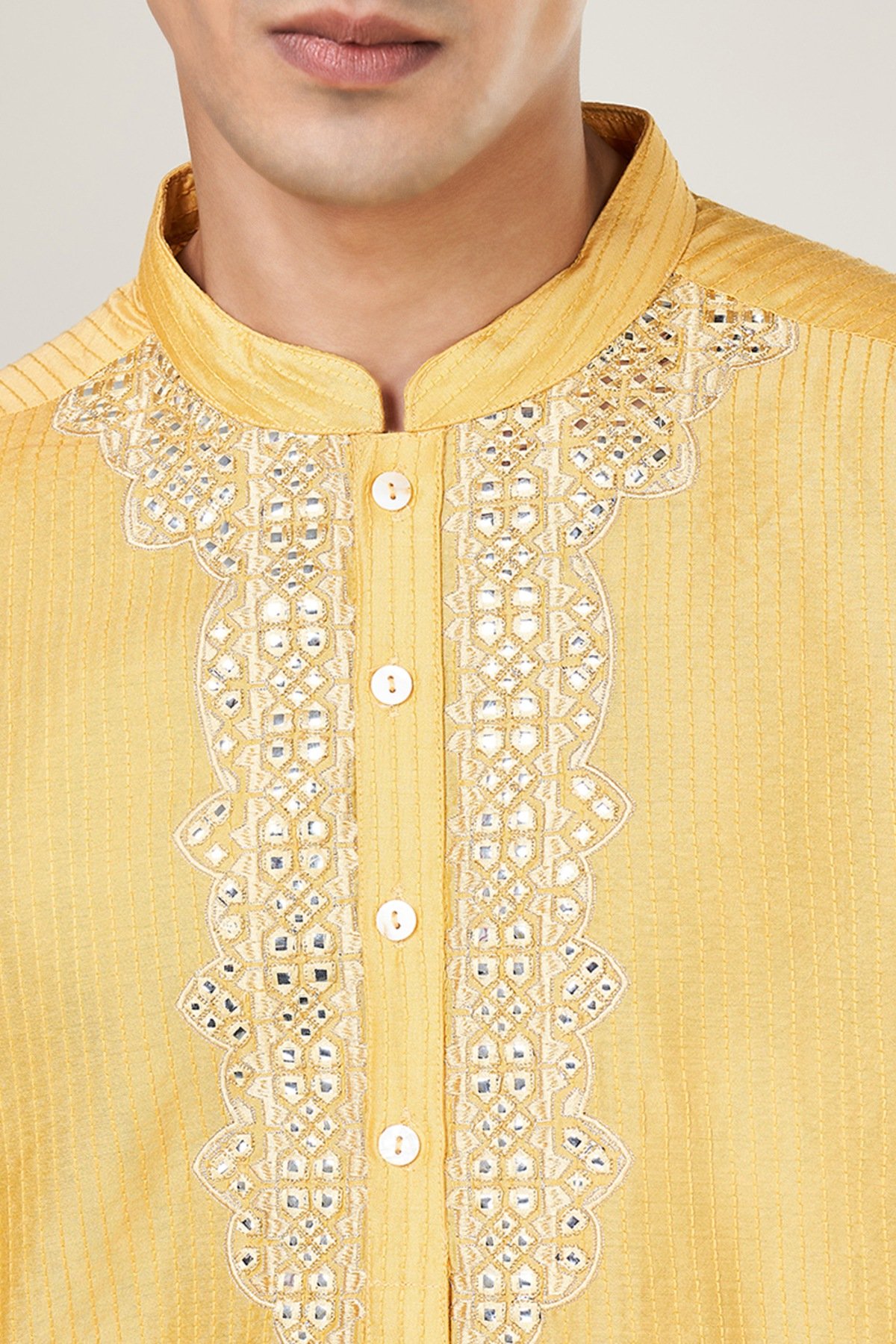 Mustard Embroidered Festive Men Regular Fit Kurta, image 2