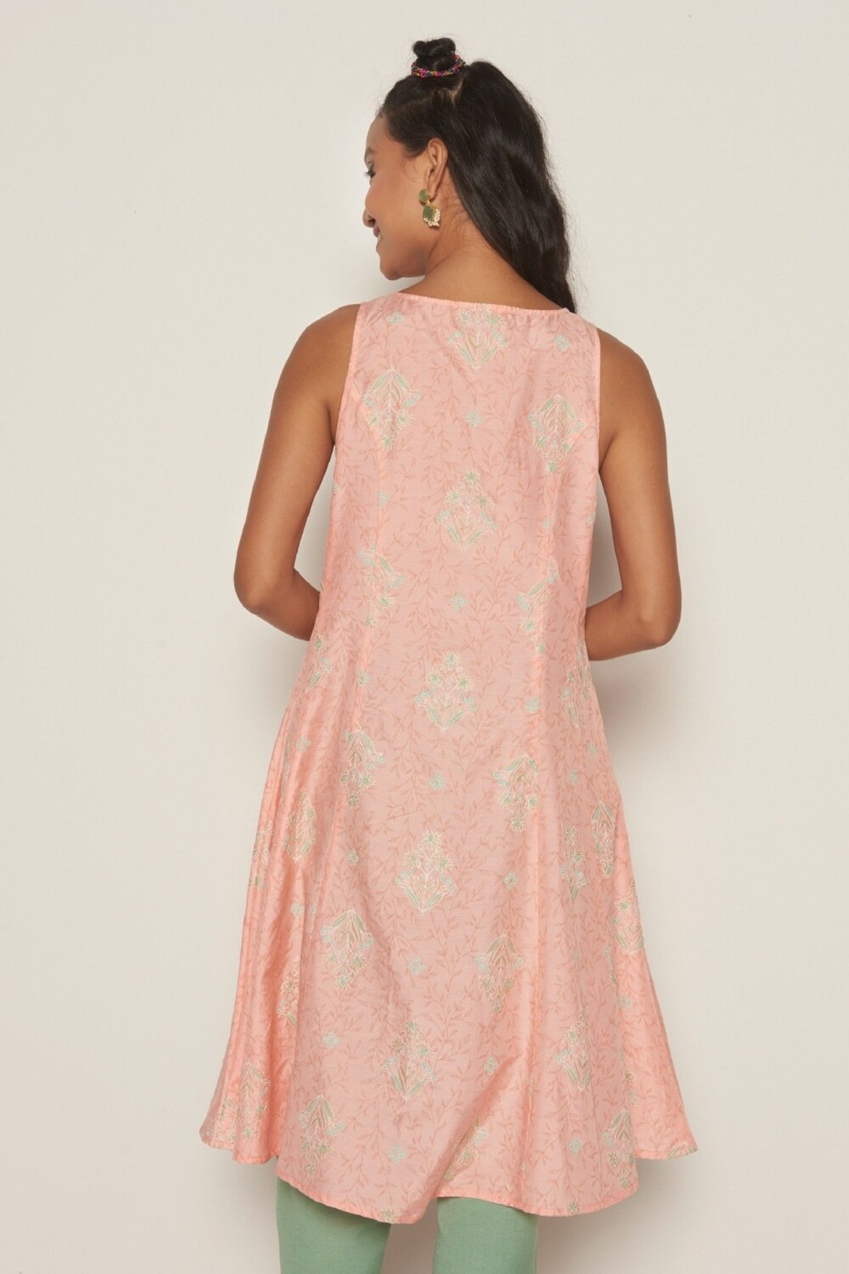 Pink Print Calf-Length Ethnic Women Regular Fit Kurta, image 3