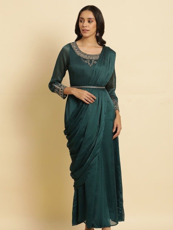 Green Embroidered Sari