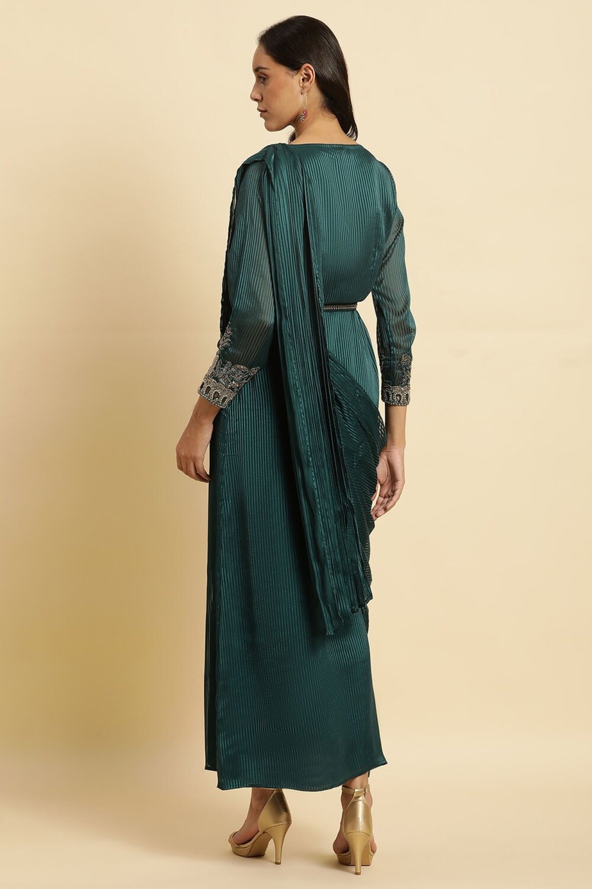 Green Embroidered Sari, image 3